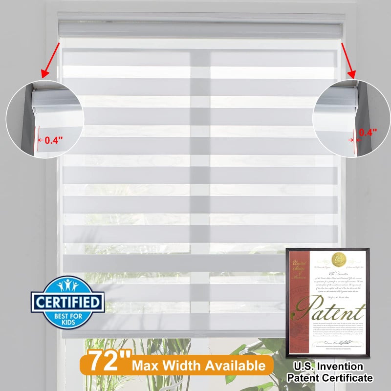 Persilux Cordless Zebra Blinds for Windows, Roller Shades for Windows (51" W x 72" H, White) Dual Layer Fabric for Day and Night,Room Darkening Shades for Home, Office, Bedroom and Living Room - Image 4