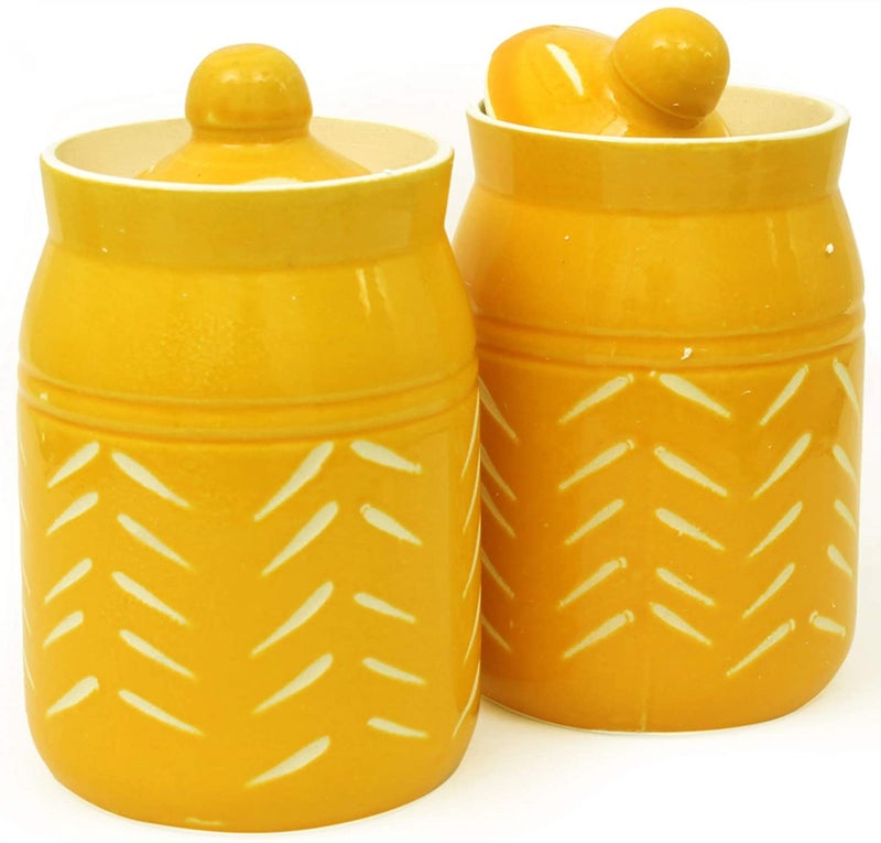 Jetwals S Ceramic 3D Cut Sunshine Elegant Pickle Jars with Unique Lids 500ML JARS YELLOW JAR 500ML PACK OF 2 - Image 1