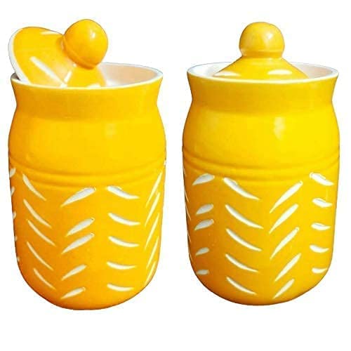 Jetwals S Ceramic 3D Cut Sunshine Elegant Pickle Jars with Unique Lids 500ML JARS YELLOW JAR 500ML PACK OF 2 - Image 3