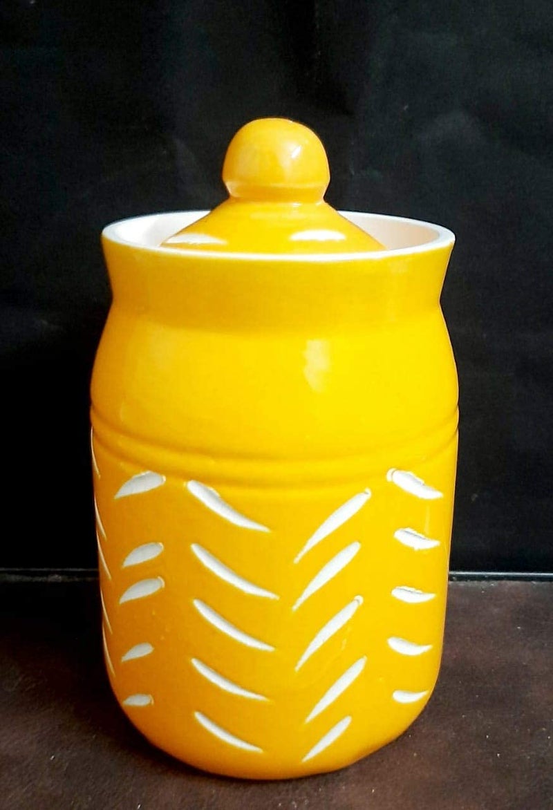 Jetwals S Ceramic 3D Cut Sunshine Elegant Pickle Jars with Unique Lids 500ML JARS YELLOW JAR 500ML PACK OF 2 - Image 4