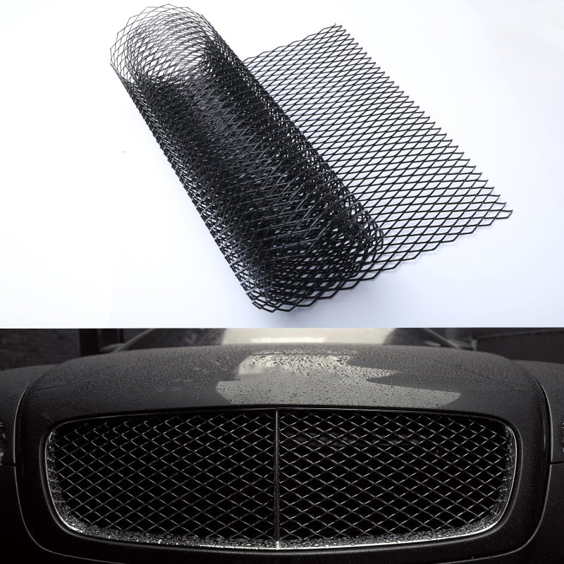 Tongze 40" x 13" Universal Black Metal Mesh: Aluminum Alloy 10 x 20mm Rhombic Hole Car Grill Mesh for Front Grille Insert Bumper