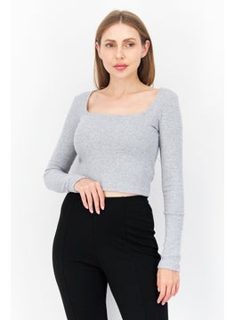 NA-KD Women Square Neck Long Sleeve Blouse, Grey  - Image 1