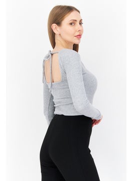 NA-KD Women Square Neck Long Sleeve Blouse, Grey  - Image 3