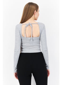 NA-KD Women Square Neck Long Sleeve Blouse, Grey  - Image 2