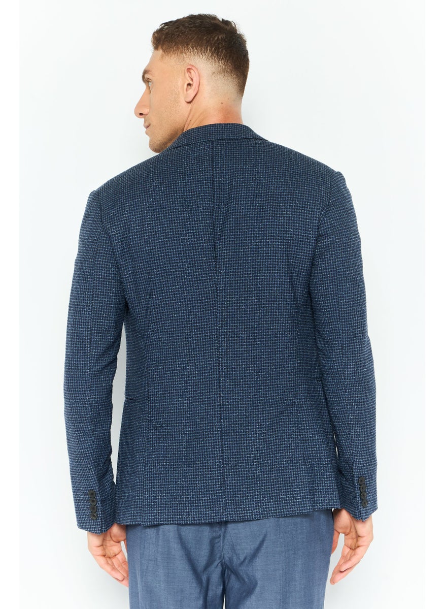 EMPORIO ARMANI - Men Regular Fit Plaid Semi-Formal Blazer, Navy - Image 1