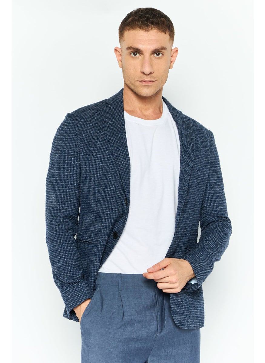 EMPORIO ARMANI - Men Regular Fit Plaid Semi-Formal Blazer, Navy - Image 1