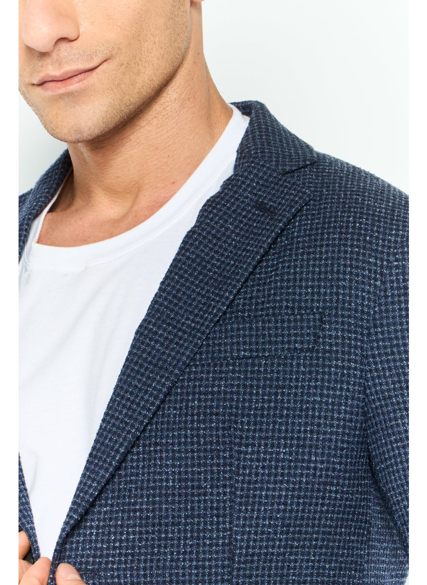 EMPORIO ARMANI - Men Regular Fit Plaid Semi-Formal Blazer, Navy - Image 1