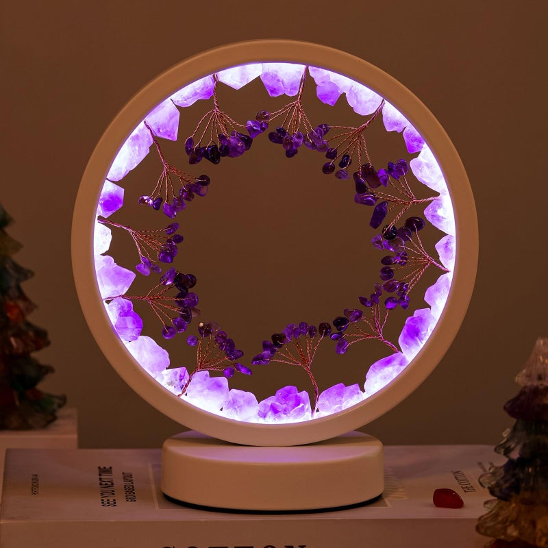 Runyangshi Crystal Night Lamp Natural Citrine Crystals Small Tree Bedside Ambient Lamp USB Port 3 Colours Adjustable Lamp Suitable Night Light for Living Room Bedroom Office Home Decor Gift - Image 1