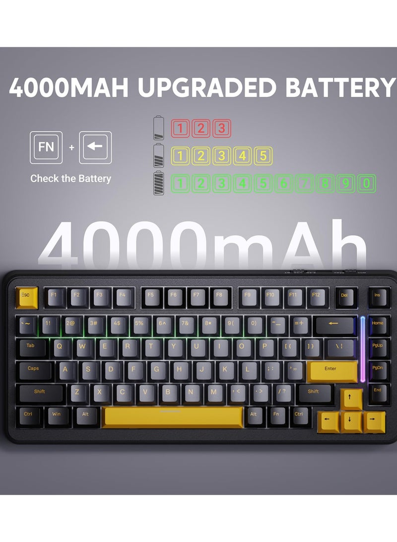 هجوم القرش كيبورد ميكانيكي لاسلكي M86 مكون من 83 مفتاح، 75% تصميم مع مرونة تبديل المفاتيح، أغطية مفاتيح من PBT مطبوعة من الجانبين، إضاءة خلفية RGB، مفاتيح مع زيت مسبق، كيبورد للألعاب ميكانيكي BT/2.4GHz/سلكي. - Image 5