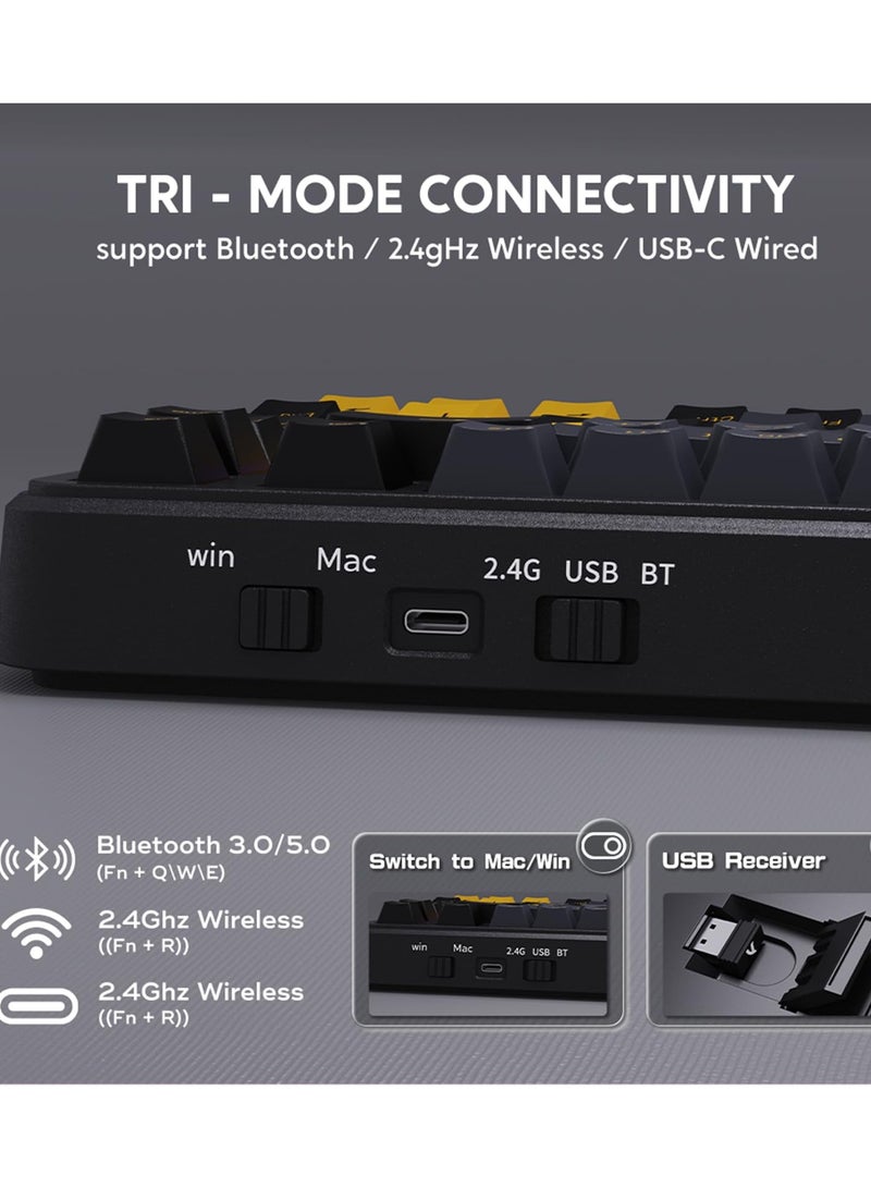 هجوم القرش كيبورد ميكانيكي لاسلكي M86 مكون من 83 مفتاح، 75% تصميم مع مرونة تبديل المفاتيح، أغطية مفاتيح من PBT مطبوعة من الجانبين، إضاءة خلفية RGB، مفاتيح مع زيت مسبق، كيبورد للألعاب ميكانيكي BT/2.4GHz/سلكي. - Image 3