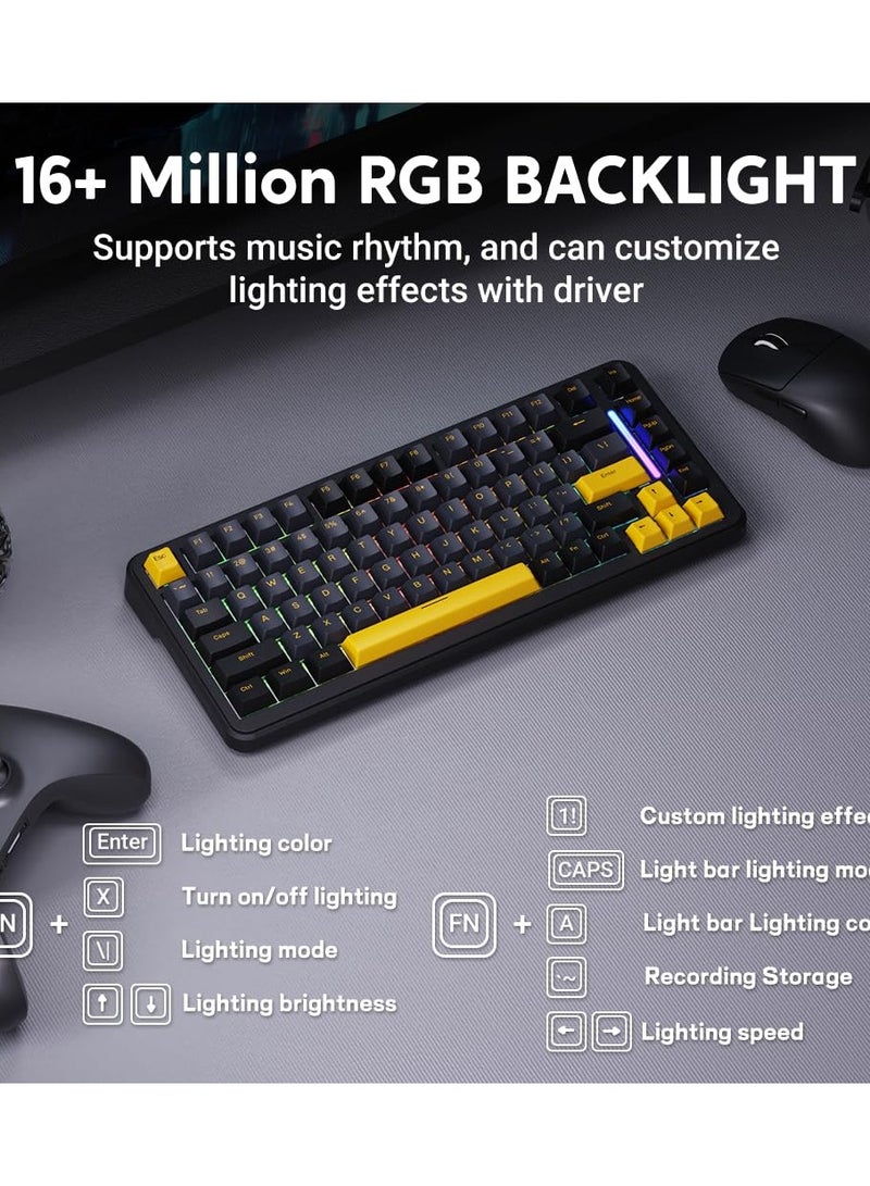 هجوم القرش كيبورد ميكانيكي لاسلكي M86 مكون من 83 مفتاح، 75% تصميم مع مرونة تبديل المفاتيح، أغطية مفاتيح من PBT مطبوعة من الجانبين، إضاءة خلفية RGB، مفاتيح مع زيت مسبق، كيبورد للألعاب ميكانيكي BT/2.4GHz/سلكي. - Image 4