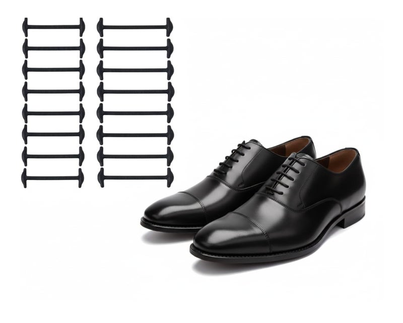 Koollaces Elastic No Tie Dress Shoe Laces for Men â€“ Silicone Anchor-Type Laces, Black & Brown (16pcs Black) - Image 1