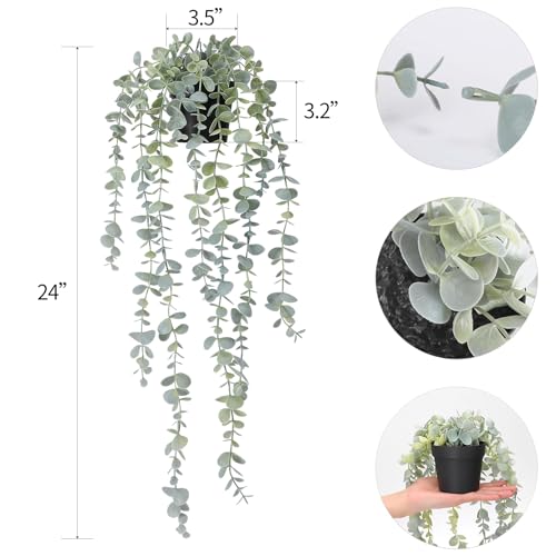 COCOBOO 1pcs Artificial Hanging Plants Fake Eucalyptus Potted Plant Hanging Plant for Wall Room Home Indoor Outdoor Shelf Decoration - Image 2