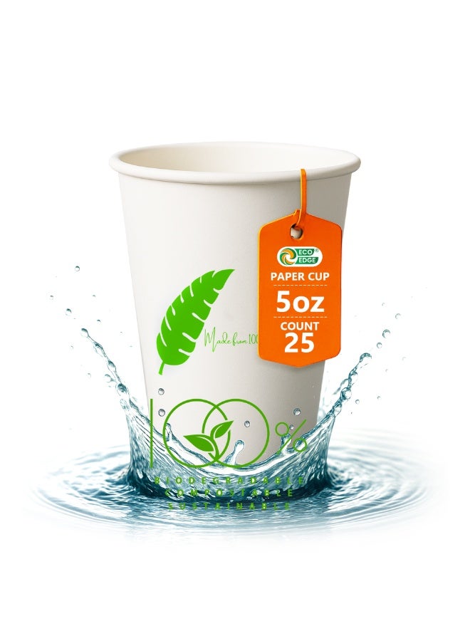 EcoEdge 5 Oz Disposable Heavy-Duty Party Paper Cups (Pack of 25) | For Espresso Coffee and Tea | Eco-Friendly, Sustainable, BPA Free | Fancy Plastic Free Cups, For All Occasions | 100% Compostable - Image 2
