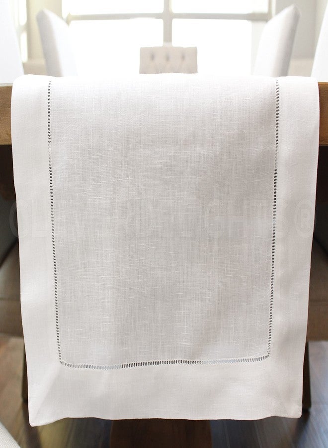 CleverDelights White Linen Hemstitch Table Runner - 16" x 120" - 100% Linen - Image 2