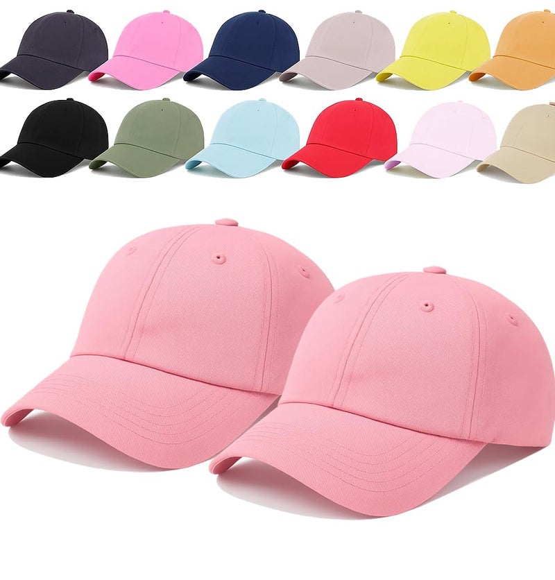 ENCIGER Unisex Adjustable Baseball Cap Pack of 2 - Solid Color, Breathable, Stylish Cotton Caps for Men & Women - Outdoor Sports, Travel, Casual Wear (Pink) - Image 1