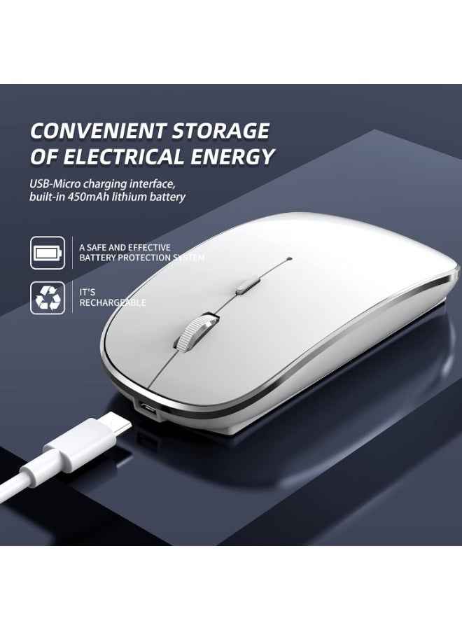 كونشاو الماوس اللاسلكي القابل للشحن المحمول الصامت ثنائي الوضع USB-A وType-C مع 3 مستويات DPI قابلة للتعديل للكمبيوتر المحمول والكمبيوتر الشخصي (أبيض) - Image 5