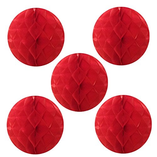 Wrapables 6" Set of 5 Tissue Honeycomb Ball Party Decorations for Weddings, Birthday Parties, Baby Showers, and Nursery Décor, Red - Image 1