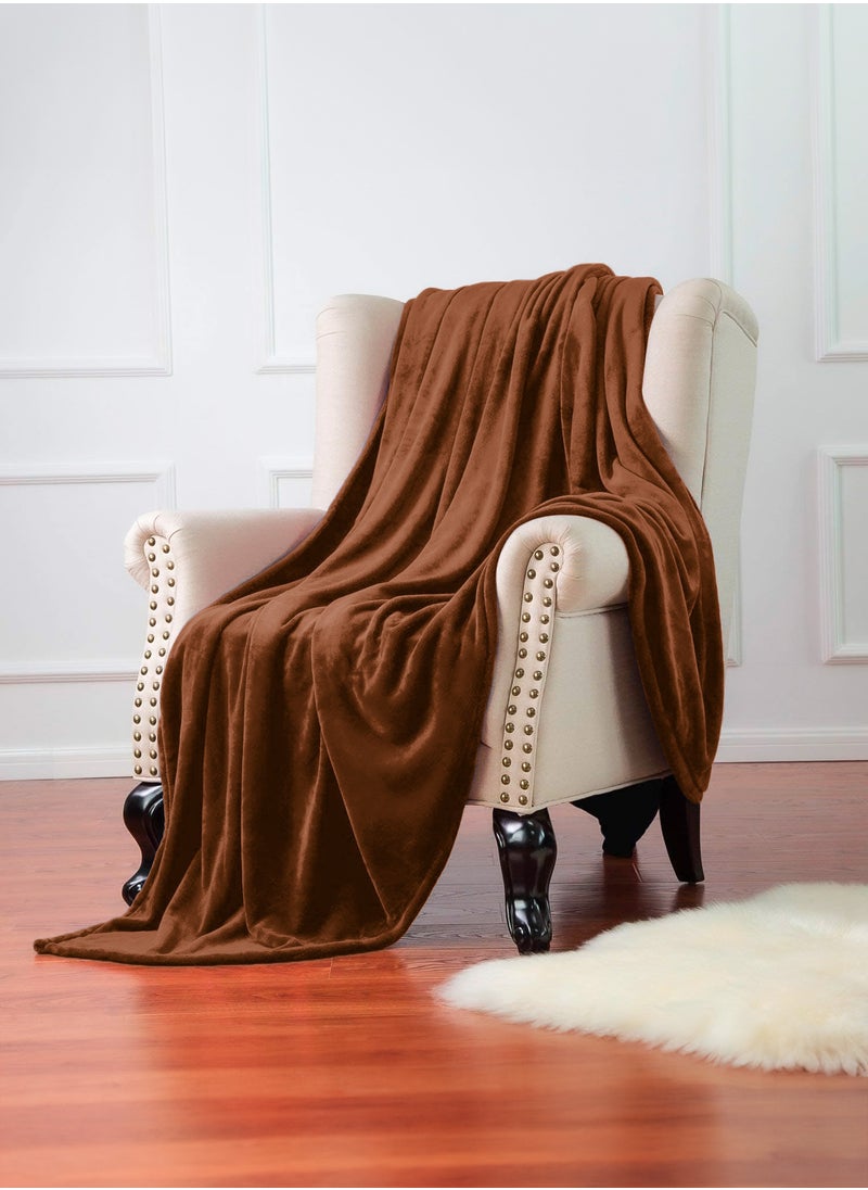 GOODNIGHT - Royal Single Fleece Blanket 310 GSM Extra Soft Fleece All Season Blanket 160 x 220 Brown - Image 1