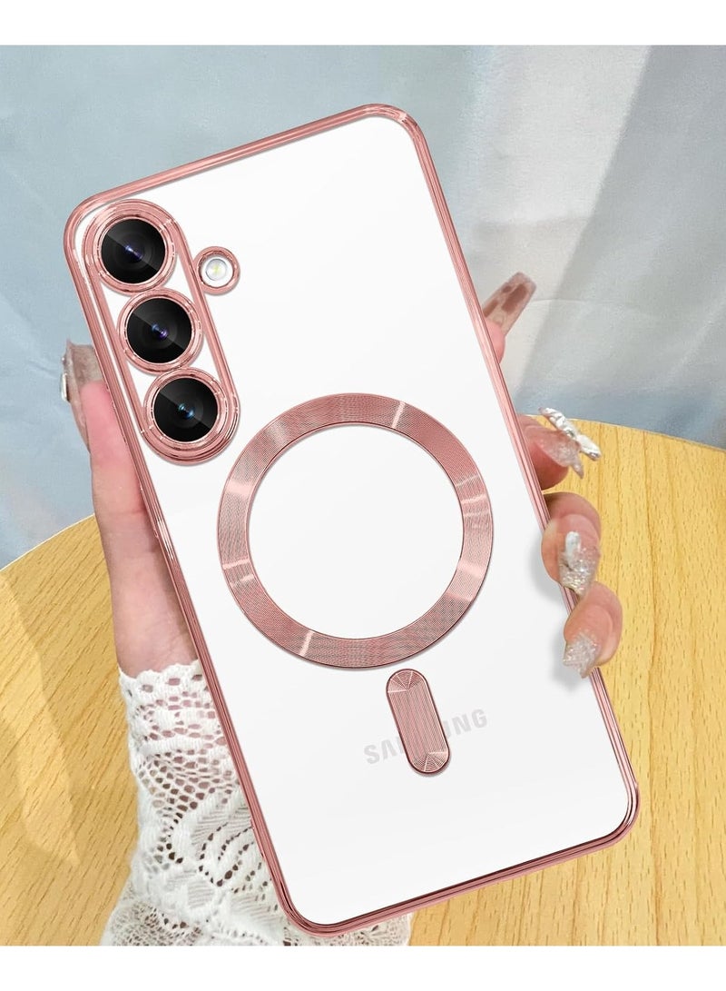 Magnetic Clear Slim Case for Samsung Galaxy A56 Case Full Camera Protector Anti-Yellowing Shockproof Compatible with MagSafe Cover Designed-Pink - Image 1