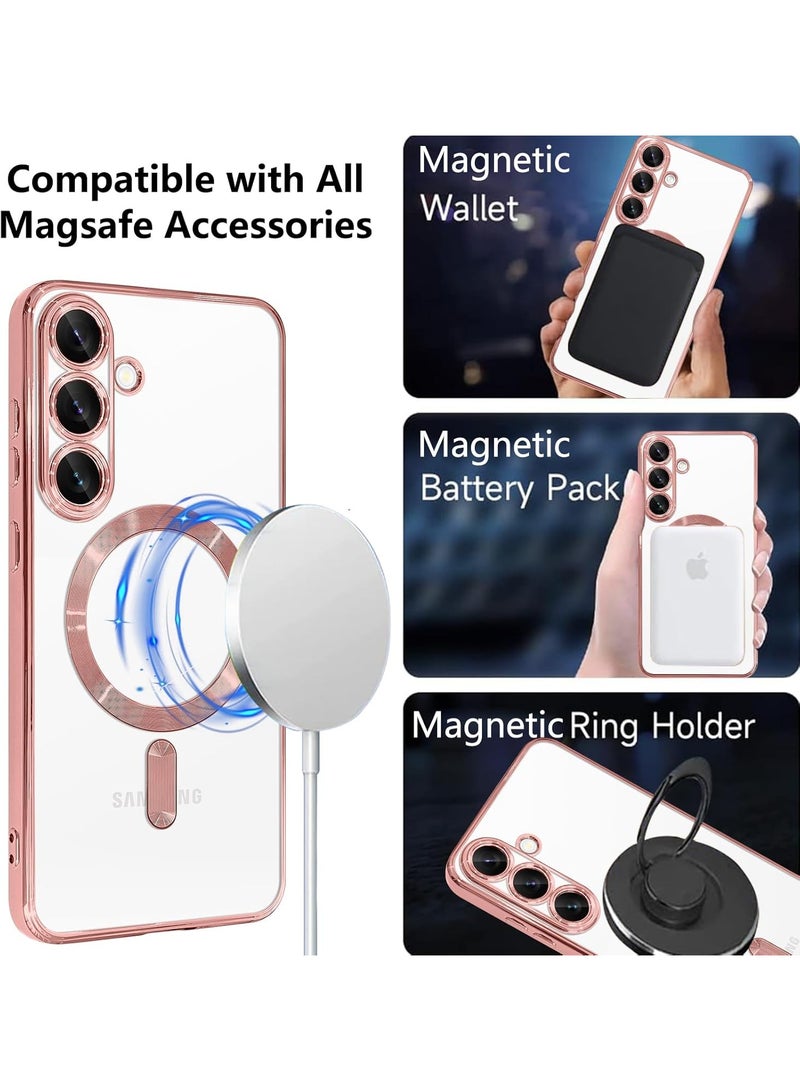 Magnetic Clear Slim Case for Samsung Galaxy A56 Case Full Camera Protector Anti-Yellowing Shockproof Compatible with MagSafe Cover Designed-Pink - Image 2