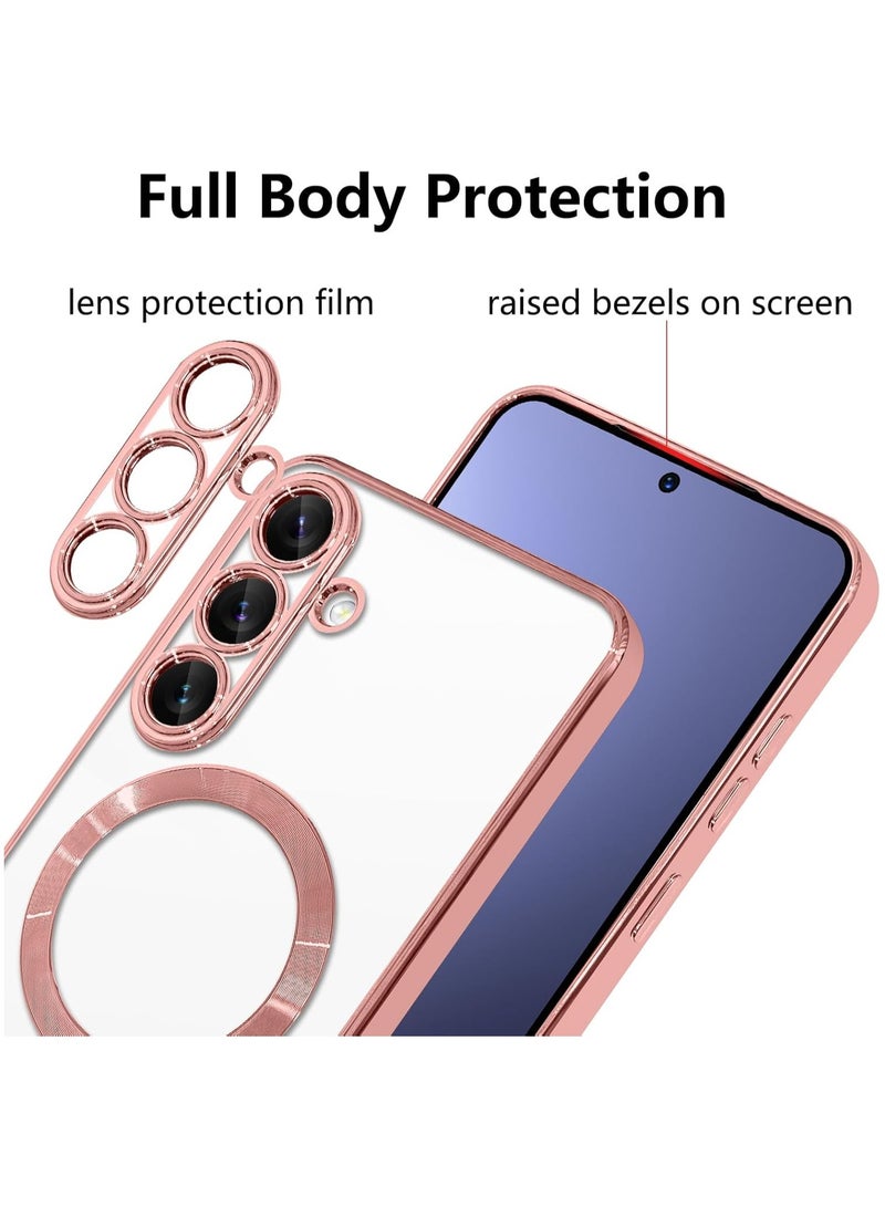 Magnetic Clear Slim Case for Samsung Galaxy A56 Case Full Camera Protector Anti-Yellowing Shockproof Compatible with MagSafe Cover Designed-Pink - Image 3