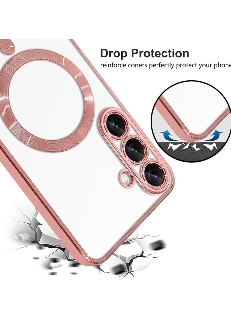 Magnetic Clear Slim Case for Samsung Galaxy A56 Case Full Camera Protector Anti-Yellowing Shockproof Compatible with MagSafe Cover Designed-Pink - Image 4