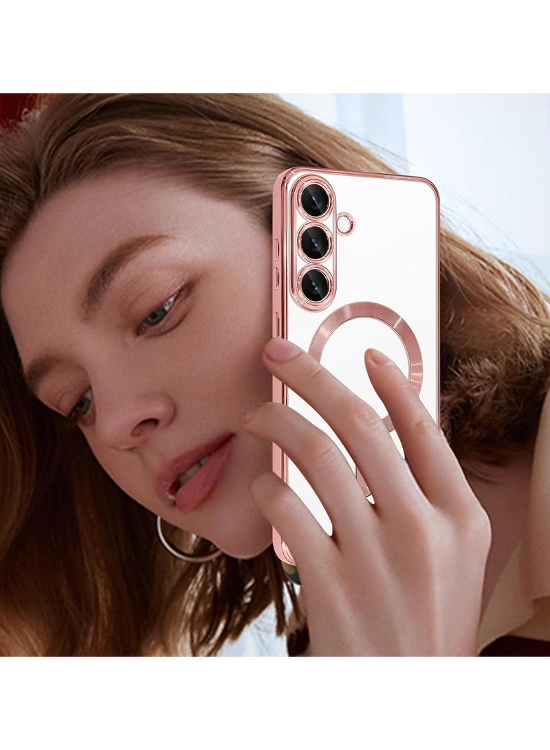 Magnetic Clear Slim Case for Samsung Galaxy A56 Case Full Camera Protector Anti-Yellowing Shockproof Compatible with MagSafe Cover Designed-Pink - Image 5
