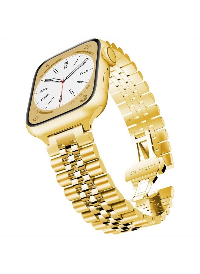 Mazuboho - Upgraded Stainless Steel Band Compatible with Apple Watch Band 41mm 40mm 38mm 45mm 44mm 42mm 49mm, Luxury Metal iWatch Band with Butterfly Folding Clasp for Apple Watch Series 8/7/6/5/4/3/2/1/SE/Ultra - Image 1