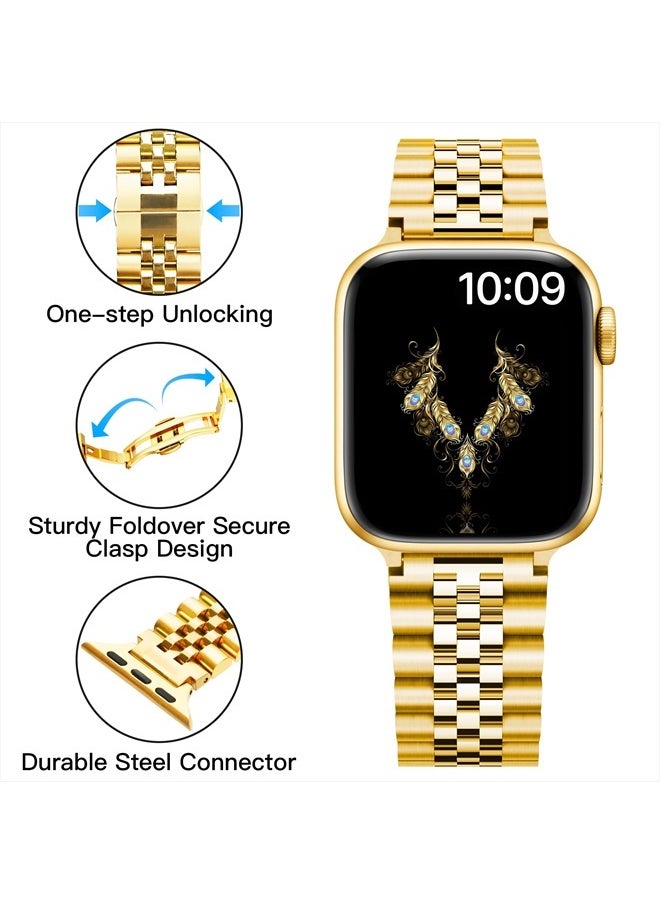 Mazuboho - Upgraded Stainless Steel Band Compatible with Apple Watch Band 41mm 40mm 38mm 45mm 44mm 42mm 49mm, Luxury Metal iWatch Band with Butterfly Folding Clasp for Apple Watch Series 8/7/6/5/4/3/2/1/SE/Ultra - Image 1