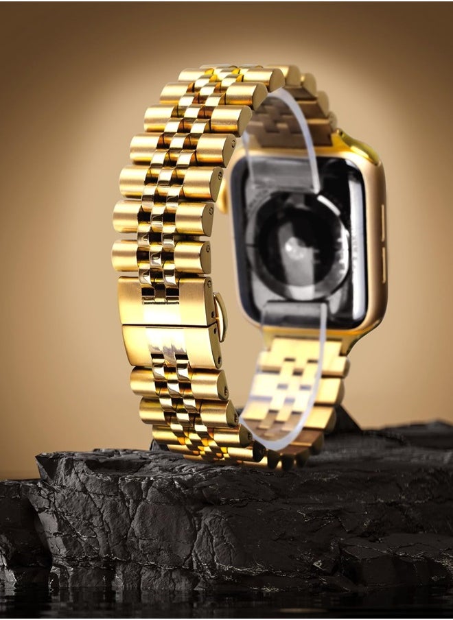 Mazuboho - Upgraded Stainless Steel Band Compatible with Apple Watch Band 41mm 40mm 38mm 45mm 44mm 42mm 49mm, Luxury Metal iWatch Band with Butterfly Folding Clasp for Apple Watch Series 8/7/6/5/4/3/2/1/SE/Ultra - Image 1