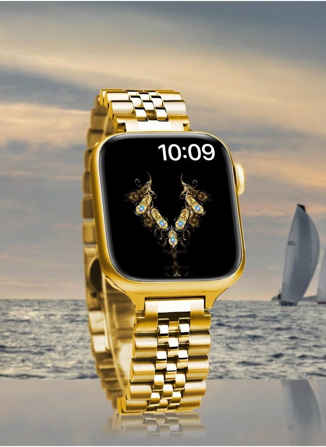 Mazuboho - Upgraded Stainless Steel Band Compatible with Apple Watch Band 41mm 40mm 38mm 45mm 44mm 42mm 49mm, Luxury Metal iWatch Band with Butterfly Folding Clasp for Apple Watch Series 8/7/6/5/4/3/2/1/SE/Ultra - Image 1