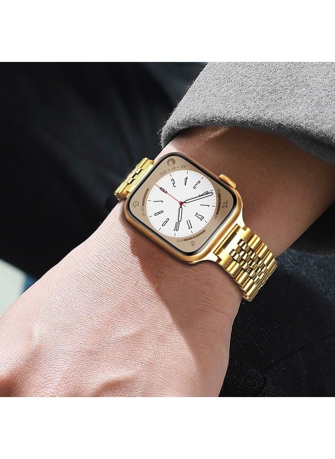Mazuboho - Upgraded Stainless Steel Band Compatible with Apple Watch Band 41mm 40mm 38mm 45mm 44mm 42mm 49mm, Luxury Metal iWatch Band with Butterfly Folding Clasp for Apple Watch Series 8/7/6/5/4/3/2/1/SE/Ultra - Image 1