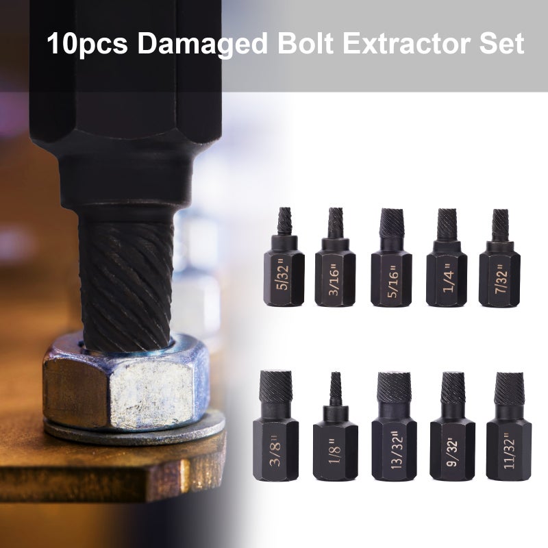 Screw Extractor Set, 10 Pcs 3.2-10.3mm Screw Extractor Set Heavy Duty Hex Head Multi-Spline Screw and Bolt Extractor Set with Carry Case for Rust Damaged Studs Bolt Remover Out - Image 3