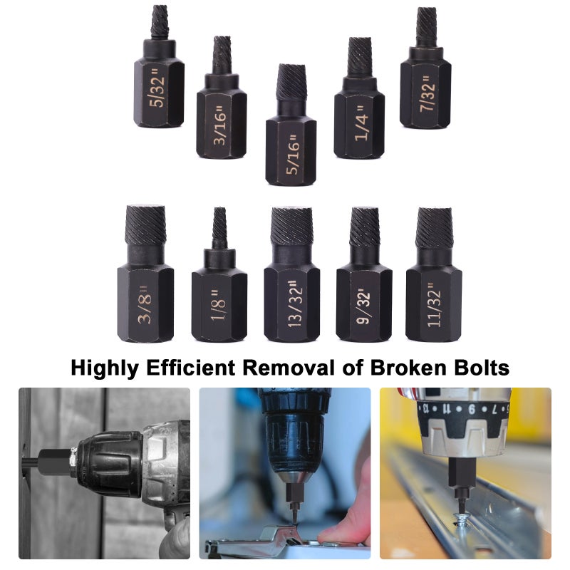 Screw Extractor Set, 10 Pcs 3.2-10.3mm Screw Extractor Set Heavy Duty Hex Head Multi-Spline Screw and Bolt Extractor Set with Carry Case for Rust Damaged Studs Bolt Remover Out - Image 4