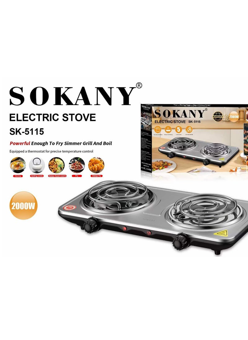 سوكاني - سخان وموقد كهربائية بلاطه 2 عين استانلس من سوكاني 2000 وات sk-5115 - Image 1