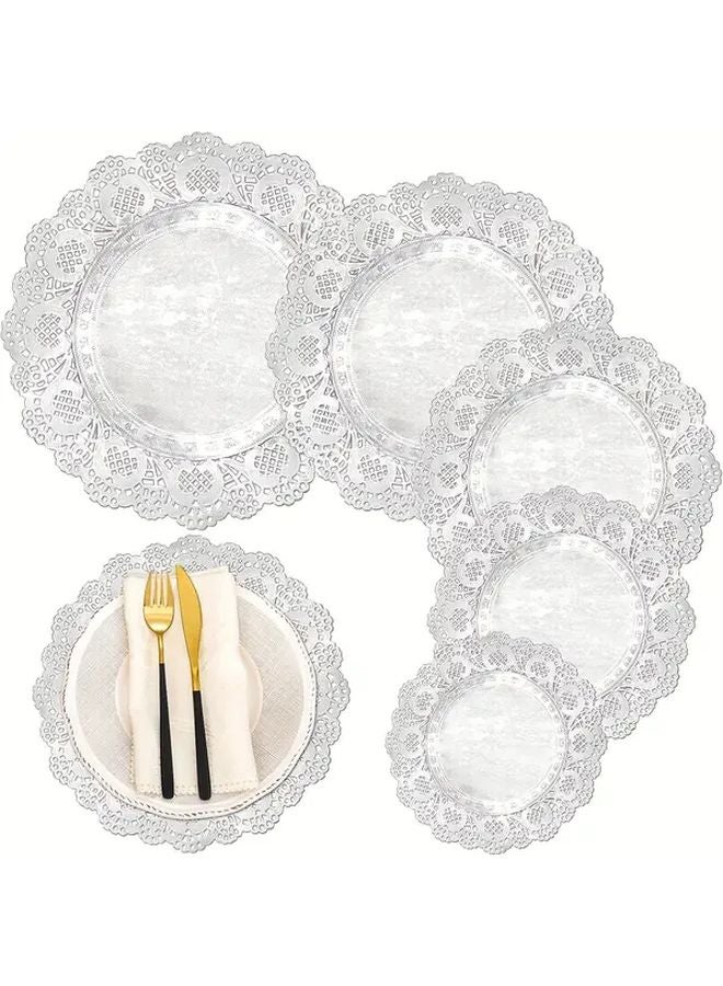 100 Pcs 3.5 Inch Silver Lace Doilies Round Paper Placemats For Dessert Wedding Party Tableware - Image 1