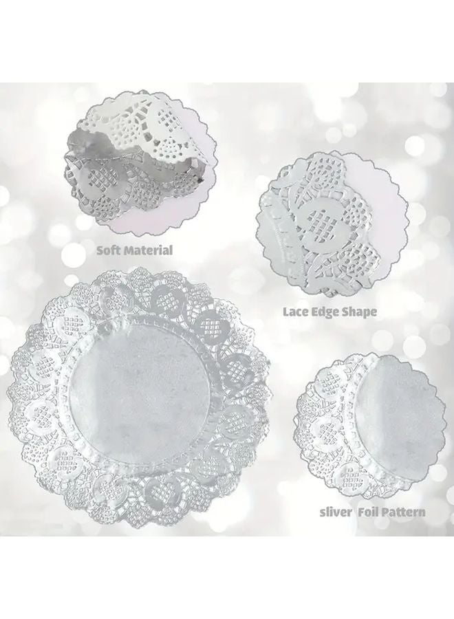 100 Pcs 3.5 Inch Silver Lace Doilies Round Paper Placemats For Dessert Wedding Party Tableware - Image 2