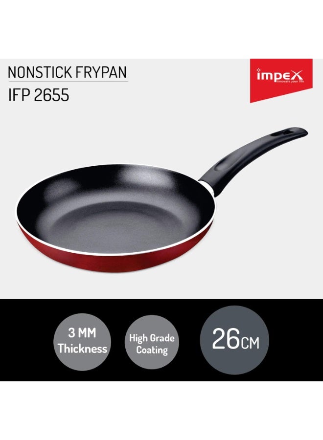 Impex Fry Pan 26 cm Premium Induction Based High Grade Nonstick Coated Aluminium IFP 2655 Fry Pan, Healthy Cooking No PFOA, 2 Years Warranty (26 cm,Maroon) - Image 3