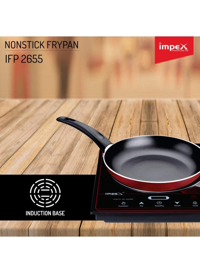 Impex Fry Pan 26 cm Premium Induction Based High Grade Nonstick Coated Aluminium IFP 2655 Fry Pan, Healthy Cooking No PFOA, 2 Years Warranty (26 cm,Maroon) - Image 4