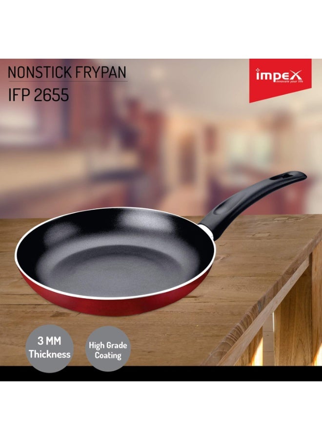 Impex Fry Pan 26 cm Premium Induction Based High Grade Nonstick Coated Aluminium IFP 2655 Fry Pan, Healthy Cooking No PFOA, 2 Years Warranty (26 cm,Maroon) - Image 2