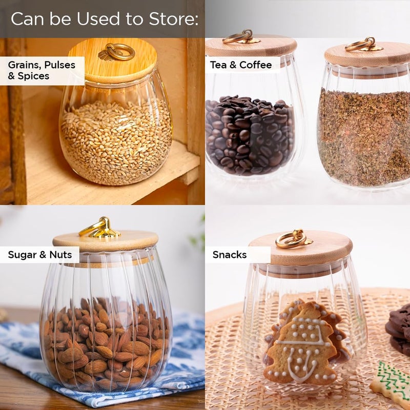 UMAI Borosilicate Glass Jar with Bamboo Lid | Kitchen Organizer Items and Storage | Multi-utility, Leakproof, Airtight Storage Jar for Cookies, Snacks, Tea, Coffee, Sugar | Set of 2 (830ml) - Image 3