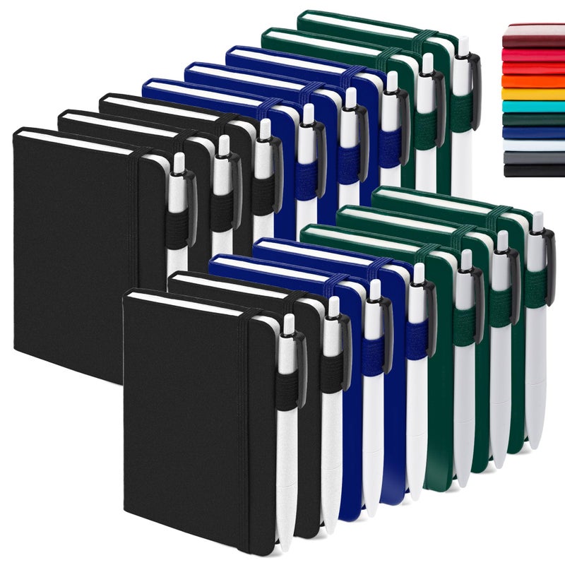 feela 15 Pack Pocket Small Notebooks Bulk, Mini Cute Notepads Hardcover College Ruled Lined Journals with Pen Holder for School Business, with 15 Black Pens, 3.5â€x 5.5â€, A6, Black Navy Dark Green - Image 1