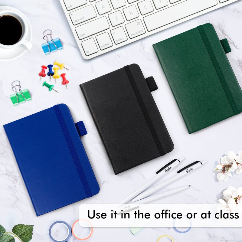 feela 15 Pack Pocket Small Notebooks Bulk, Mini Cute Notepads Hardcover College Ruled Lined Journals with Pen Holder for School Business, with 15 Black Pens, 3.5â€x 5.5â€, A6, Black Navy Dark Green - Image 4