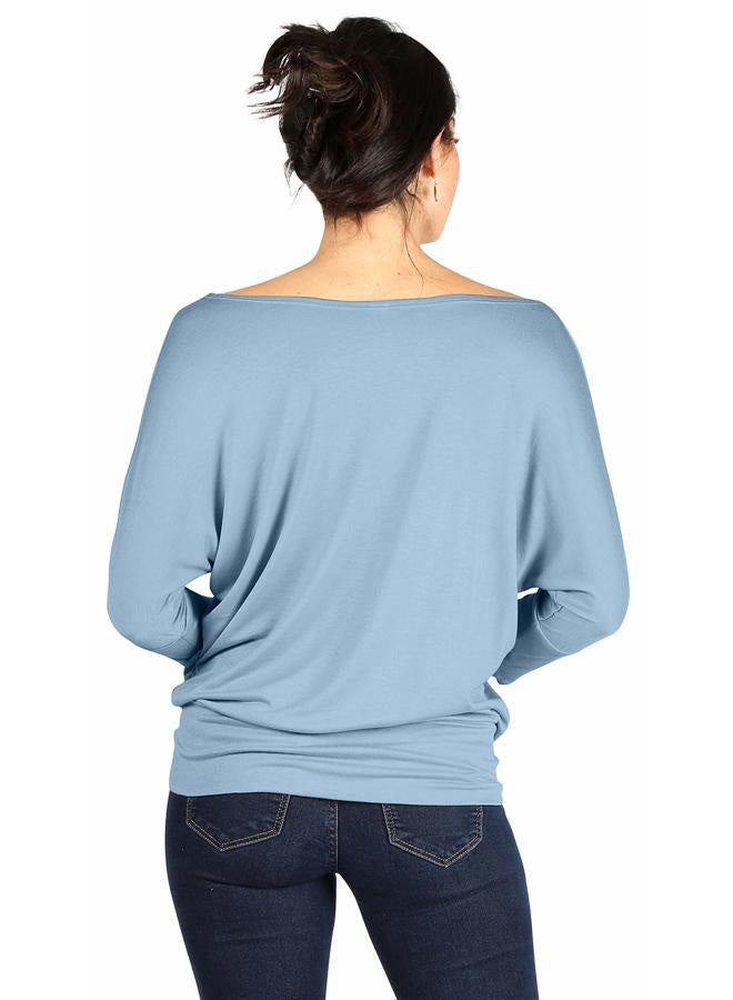 Simlu Dolman Tops for Women Off The Shoulder Tops Banded Waistband Shirts 3/4 Sleeves Regular and Plus Size Tops, Baby Blue, XXL - Image 3