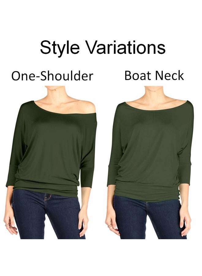 Simlu Dolman Tops for Women Off The Shoulder Tops Banded Waistband Shirts 3/4 Sleeves Regular and Plus Size Tops, Baby Blue, XXL - Image 4