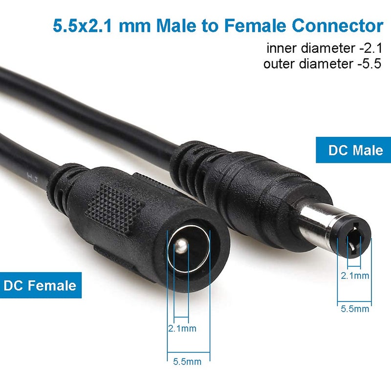 Wefomey 2-Pack 10ft DC Extension Cord 5.5mm x 2.1mm, Universal DC 12V Power Extension Cable for Security Camera, LED Strip, CCTV IP Surveillance, 5V 9V 24V 12 Volt Male to Female Plug Supply Adapter - Image 4
