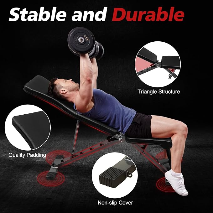 LSKSSNG Weight Bench Press, Adjustable Workout Benches For Dumbbell Exercise, 600Lbs Foldable Strength Training Benches For Full Body Workout, Multi-Purpose Incline Decline Workout Bench For Home Gym - Image 3