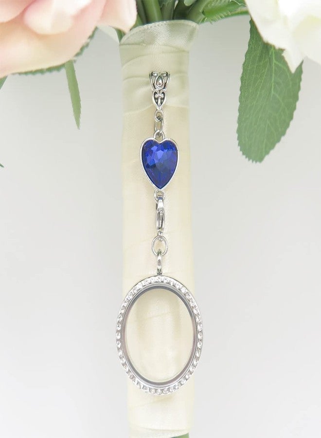 IDLAN Wedding Bouquet Locket Charm Rhinestone Photo Charm Memorial Bride Pendant Memorial Photo Keepsake Something blue (Round-F-Locket) - Image 2
