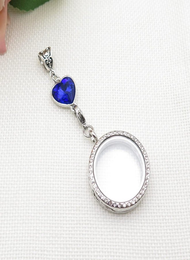 IDLAN Wedding Bouquet Locket Charm Rhinestone Photo Charm Memorial Bride Pendant Memorial Photo Keepsake Something blue (Round-F-Locket) - Image 5